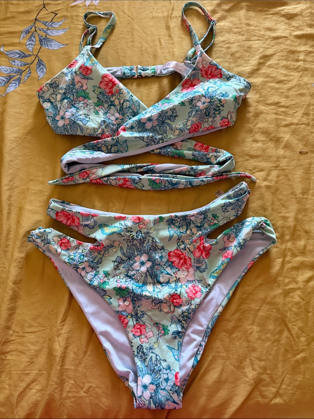 Victoria’s Secret Floral Tie-Waist Bikini Set in Mint and Coral